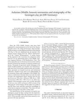 Middle Jurassic) Ammonites and Stratigraphy of the Geisingen Clay Pit (SW Germany