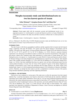 Morpho-Taxonomic Study and Distributional Note on Two Less Known Species of Assam