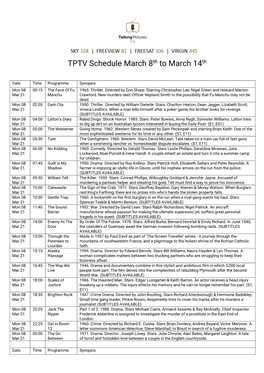 TPTV Schedule March 8Th to March 14Th