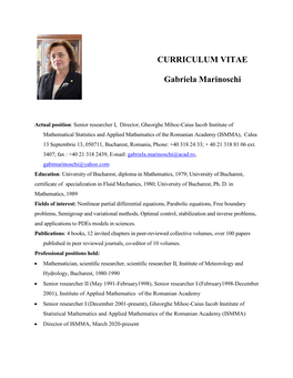 CURRICULUM VITAE Gabriela Marinoschi