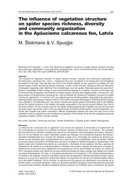 The Influence of Vegetation Structure on Spider Species Richness, Diversity and Community Organization in the Apšuciems Calcareous Fen, Latvia