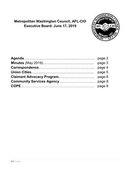 Metropolitan Washington Council, AFL-CIO Executive Board: June 17, 2019