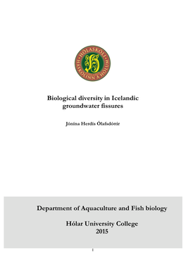 Biological Diversity in Icelandic Groundwater Fissures Department Of