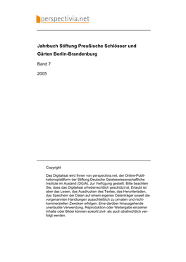 Jahrbuch Stiftung Preußische Schlösser Und Gärten Berlin-Brandenburg