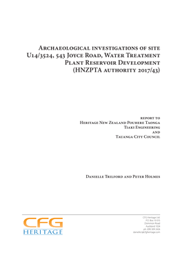 Archaeological Investigations of Site U14/3524, 543 Joyce Road, Water Treatment Plant Reservoir Development (HNZPTA Authority 2017/43)