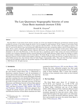 The Late Quaternary Biogeographic Histories of Some Great Basin Mammals (Western USA)