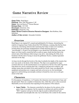 Game Narrative Review