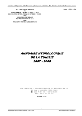 Annuaire Hydrologique De La Tunisie 2007 - 2008