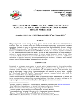 Development of Strong Ground Motion Network in Romania and Bucharest Instrumentation for Site Effects Assessment