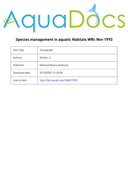 Draft Project Record Project 461 Species Management in Aquatic