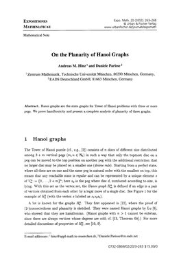 On the Planarity of Hanoi Graphs