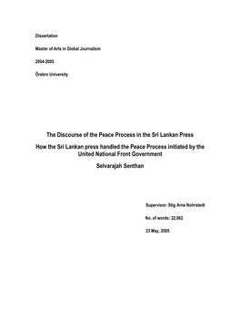 The Discourse of the Peace Process in the Sri Lankan Press How the Sri