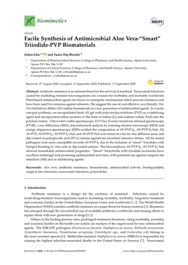 Facile Synthesis of Antimicrobial Aloe Vera-“Smart” Triiodide-PVP Biomaterials