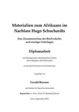 Materialien Zum Afrikaans Im Nachlass Hugo Schuchardts