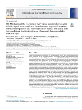 PTR-MS Studies of the Reactions of H3O+ with a Number of Deuterated