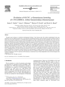 Evolution of GCYC, a Gesneriaceae Homolog of CYCLOIDEA, Within Gesnerioideae (Gesneriaceae)