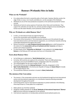 Ramsar (Wetlands) Sites in India