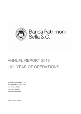 Annual Report 2016 16 Year of Operations