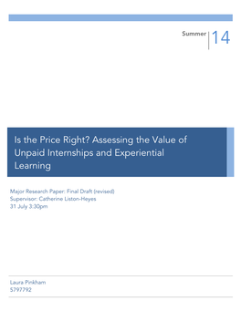 Assessing the Value of Unpaid Internships and Experiential Laura Pinkham Learninglaura Pinkham