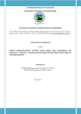 Executive Summary for Rap for Upgrading of Mtwara