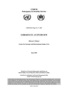 UNHCR Emergency & Security Service UZBEKISTAN: an OVERVIEW