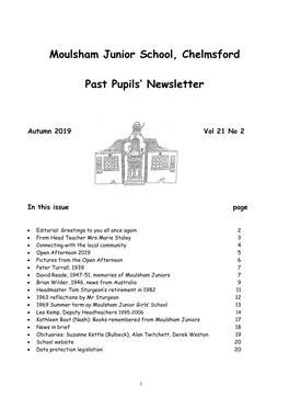 Moulsham Junior School, Chelmsford Past Pupils' Newsletter