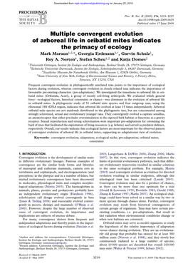 Multiple Convergent Evolution of Arboreal Life in Oribatid Mites Indicates the Primacy of Ecology Mark Maraun1,2,*, Georgia Erdmann3,†, Garvin Schulz1, Roy A
