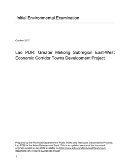 Greater Mekong Subregion East-West Economic Corridor Towns Development Project: Kaysone Phomvihane, Phine, and Dansavanh Initial