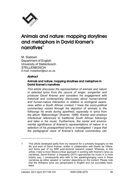 Mapping Storylines and Metaphors in David Kramer's Narratives1