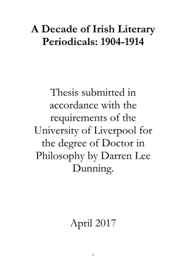 A Decade of Irish Literary Periodicals: 1904-1914