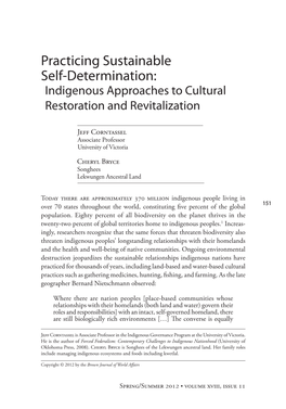 Practicing Sustainable Self-Determination: Indigenous Approaches to Cultural Restoration and Revitalization