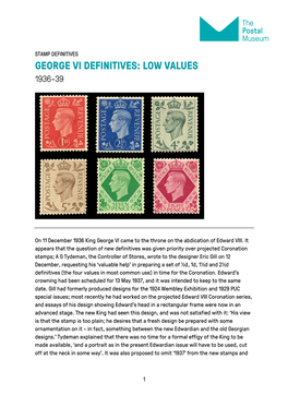 George Vi Definitives: Low Values 1936-39