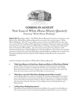 New Issue of White House History Quarterly Featuring “White House Weddings”