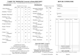 TARIF TTC DOMAINE Laurent Et Denis BOUSSEY BON DE COMMANDE 1 Rue Du Pied De La Vallée – 21190 MONTHELIE (Tel :03.80.20.02.33 / 06.22.60.45.53)