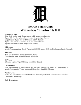 Detroit Tigers Clips Wednesday, November 11, 2015