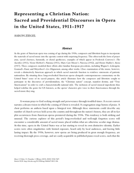 Representing a Christian Nation: Sacred and Providential Discourses in Opera in the United States, 1911–1917