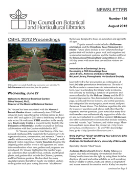 CBHL Newsletter, No. 126 (August 2012)
