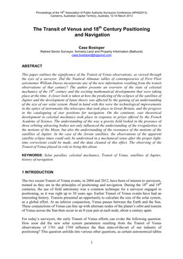The Transit of Venus and 18Th Century Positioning and Navigation