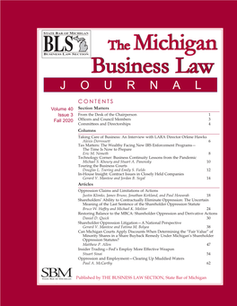 The Michigan Business Law Journal Fall 2020