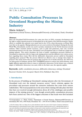 Public Consultation Processes in Greenland Regarding the Mining