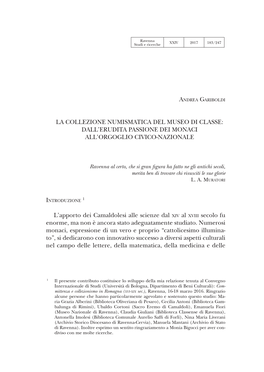La Collezione Numismatica Del Museo Di Classe: Dall’Erudita Passione Dei Monaci All’Orgoglio Civico-Nazionale 183