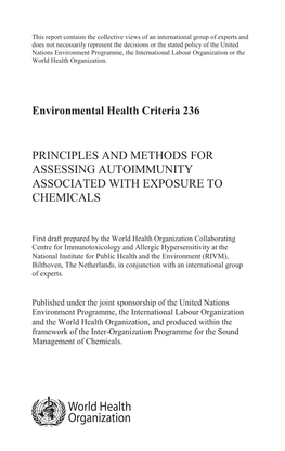 PRINCIPLES and METHODS for ASSESSING AUTOIMMUNITY ASSOCIATED with EXPOSURE to CHEMICALS: Environmental Health Criteria