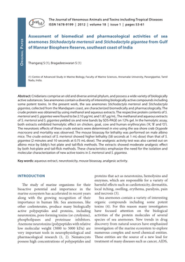 Assessment of Biomedical and Pharmacological Activities of Sea Anemones Stichodactyla Mertensii and Stichodactyla Gigantea From