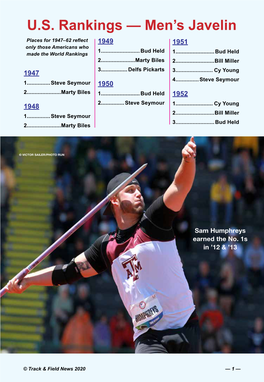 U.S. Rankings — Men's Javelin