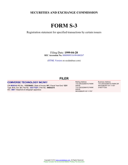 COMVERSE TECHNOLOGY INC/NY/ (Form: S-3, Filing Date: 04/28/1999)