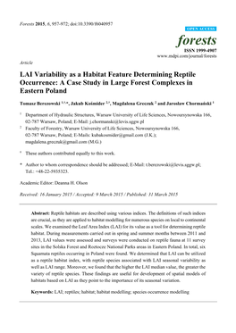 LAI Variability As a Habitat Feature Determining Reptile Occurrence: a Case Study in Large Forest Complexes in Eastern Poland