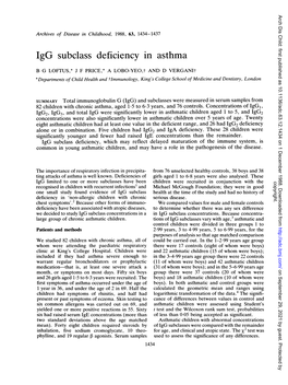 Igg Subclass Deficiency in Asthma