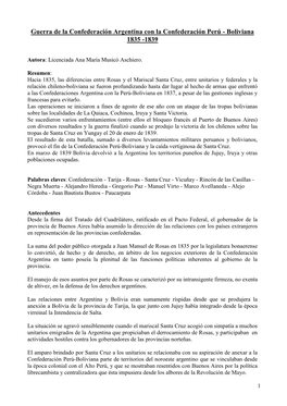 Guerra De La Confederación Argentina Con La Confederación Perú - Boliviana 1835 -1839