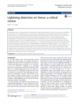 Lightning Detection on Venus: a Critical Review Ralph D