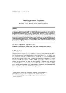 Idescat. SORT. Twenty Years of P-Splines. Volume 39